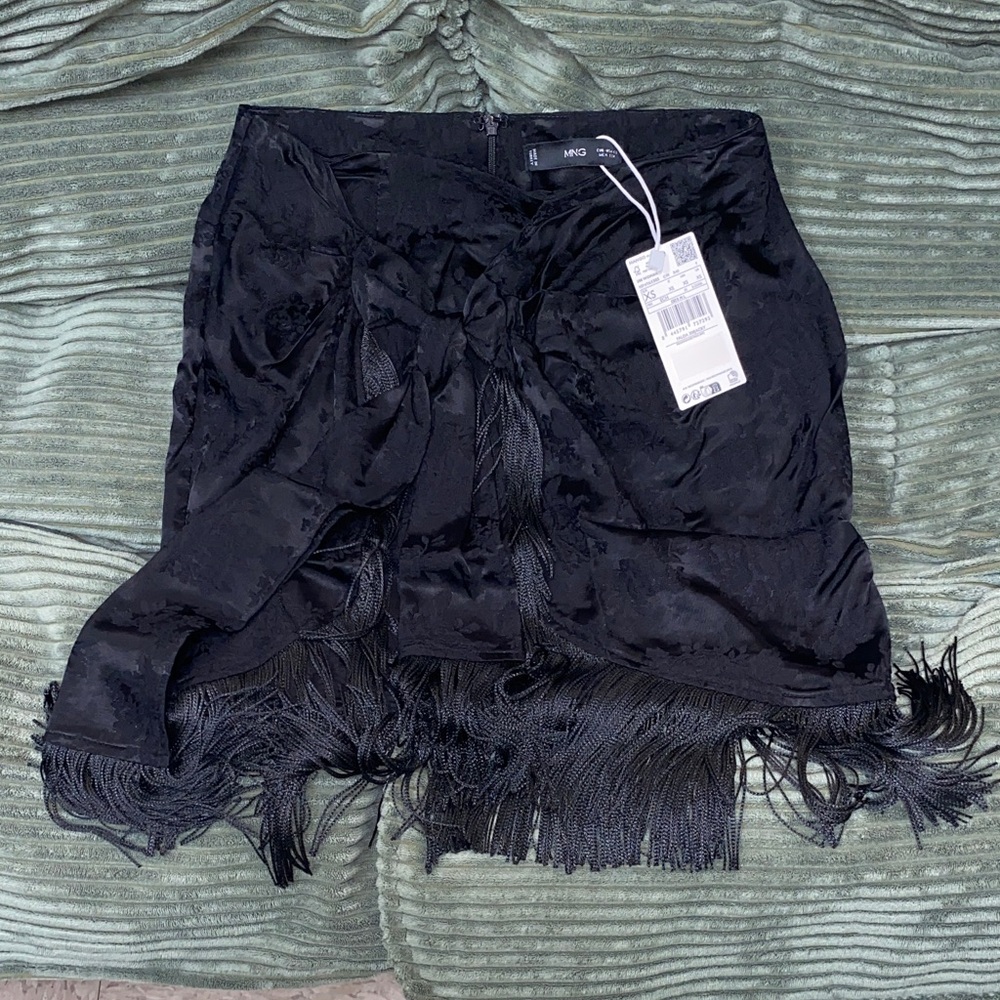 Mango Black Fringe Mini Skirt